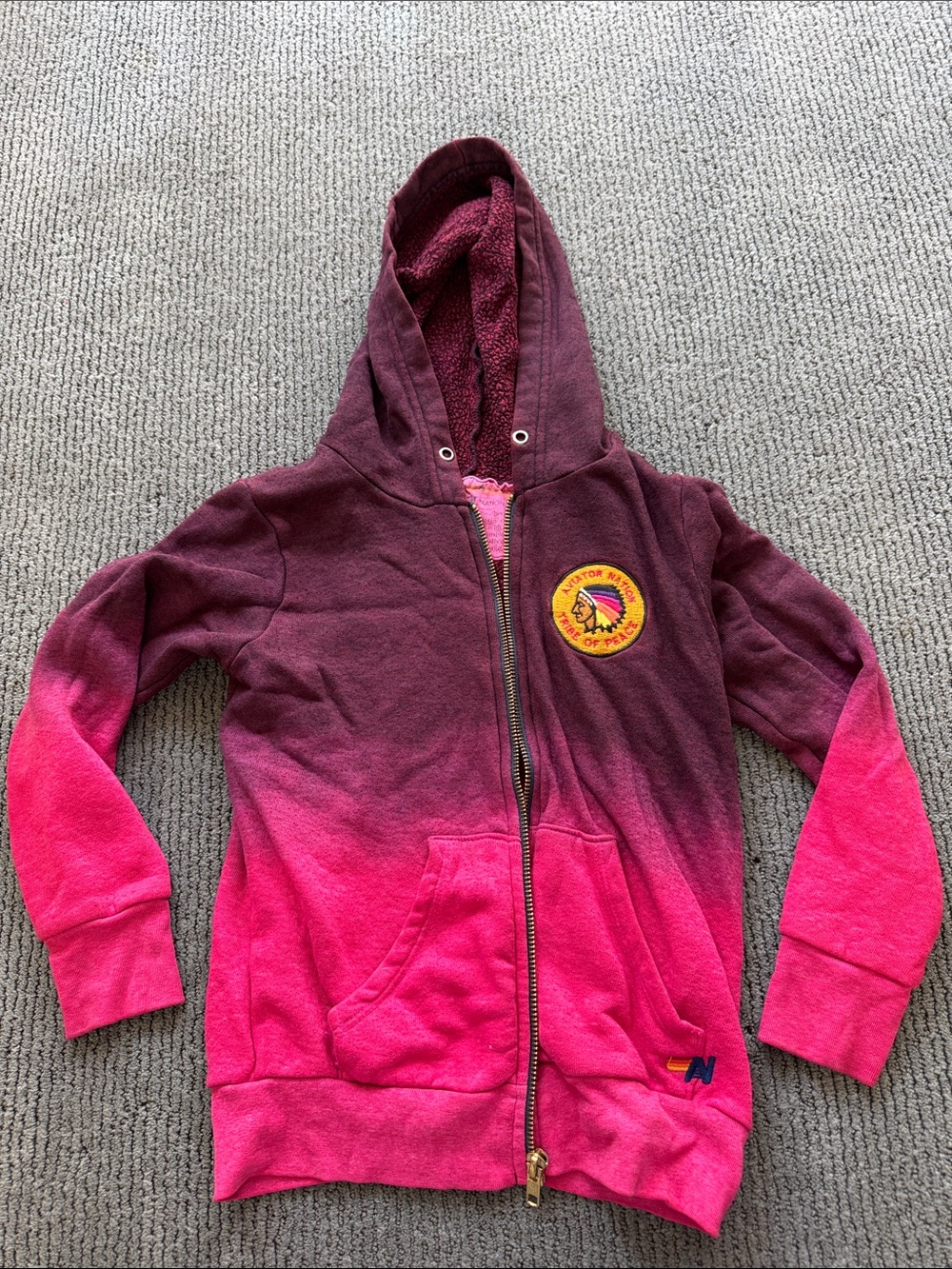 Aviator Nation Pink to Burgundy Ombre Zip Hoodie